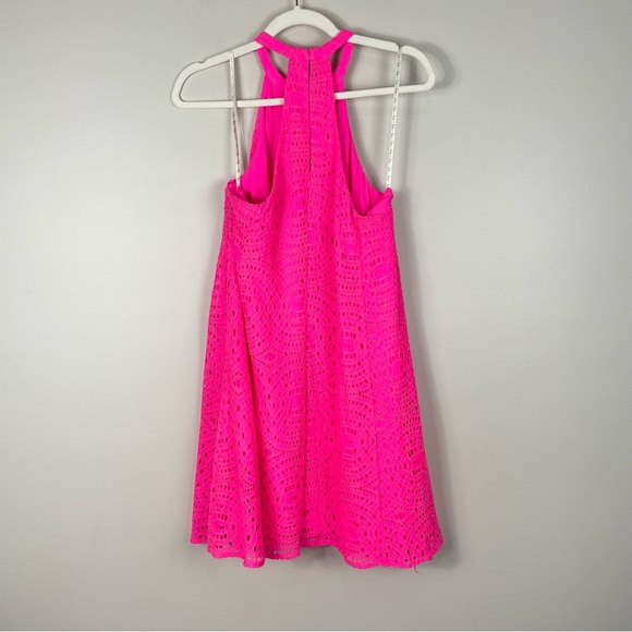 Lilly Pulitzer Quinn Mini Swing Dress Womens Small Hot Pink Halter Knotty Lace - Picture 3 of 11